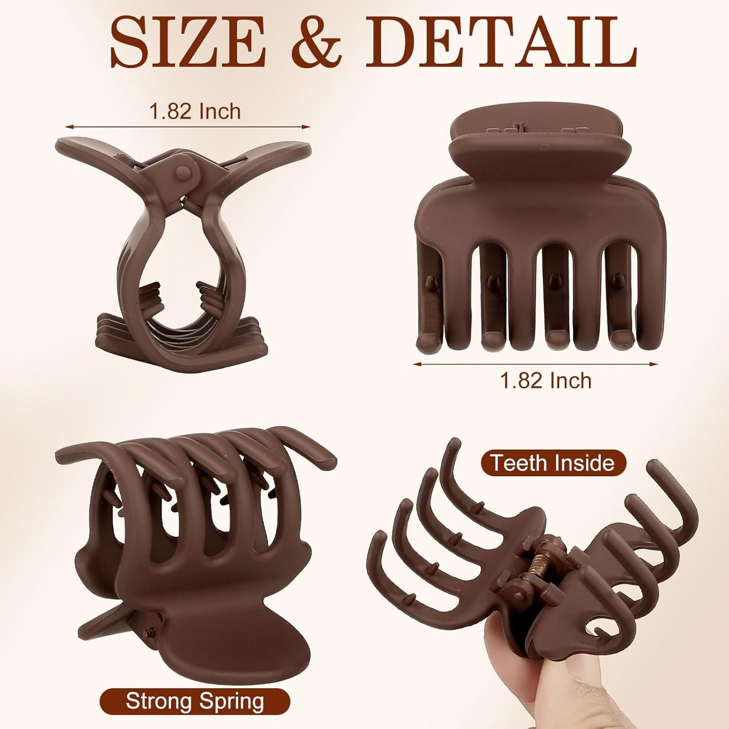 12Pcs Hair Clips for Women - Small Claw Clips for Thin & Thick Hair | Brown 1.8 Inch Hair Accessories