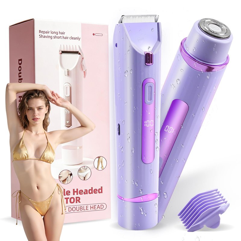 Bikini Trimmer for Women,2-in-1 Electric Shaver, Rechargeable Pubic Body Hair Trimmer Electric Shaver for Legs Body Hair,Dual Head Electric Razors Shaver, for Ladies Pubic, Face, Underarms, Legs
