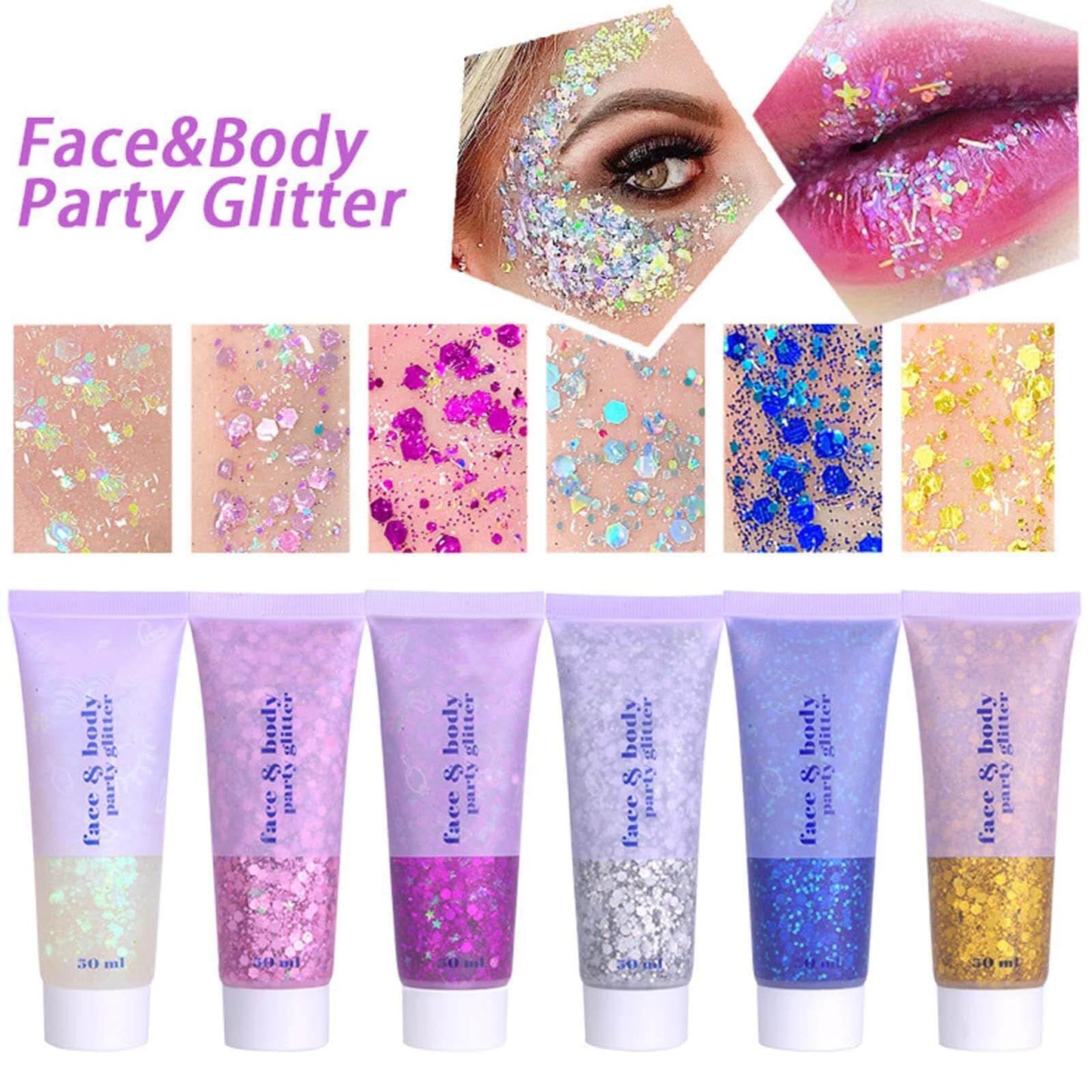 MEICOLY Clear White Face Body Glitter,Mardi Gras Face Glitter Makeup for Kids Women,Face Glitter for Running Half Marathon,Sparkly Mermaid Hair Glitter,Singer Concert Festival Rave Accessories