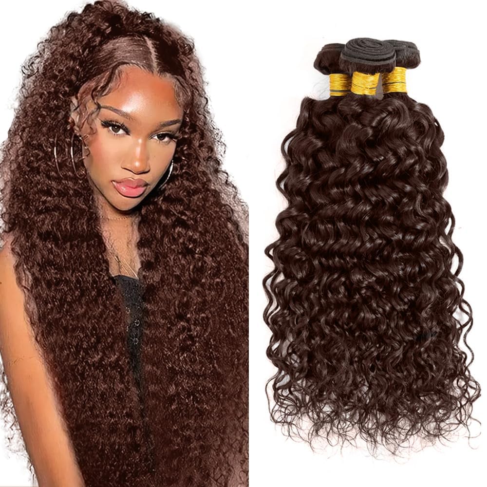 26 28 30 Inch #4 Brown Bundles Human Hair Water Wave 3 Bundles Brazilian Remy Hair 50 Grams/Bundle 10A Grade Unprocessed Virgin Hairs Chocolate Brown Bundle Weaves Extensions