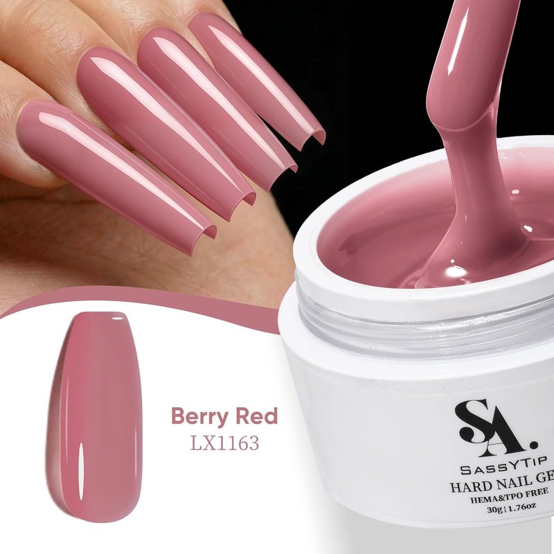 HEMA TPO Free Builder Hard Gel - Allergy-Friendly Nail Gel for DIY & Professional Use | 30g, 7 Colors (Berry Red)