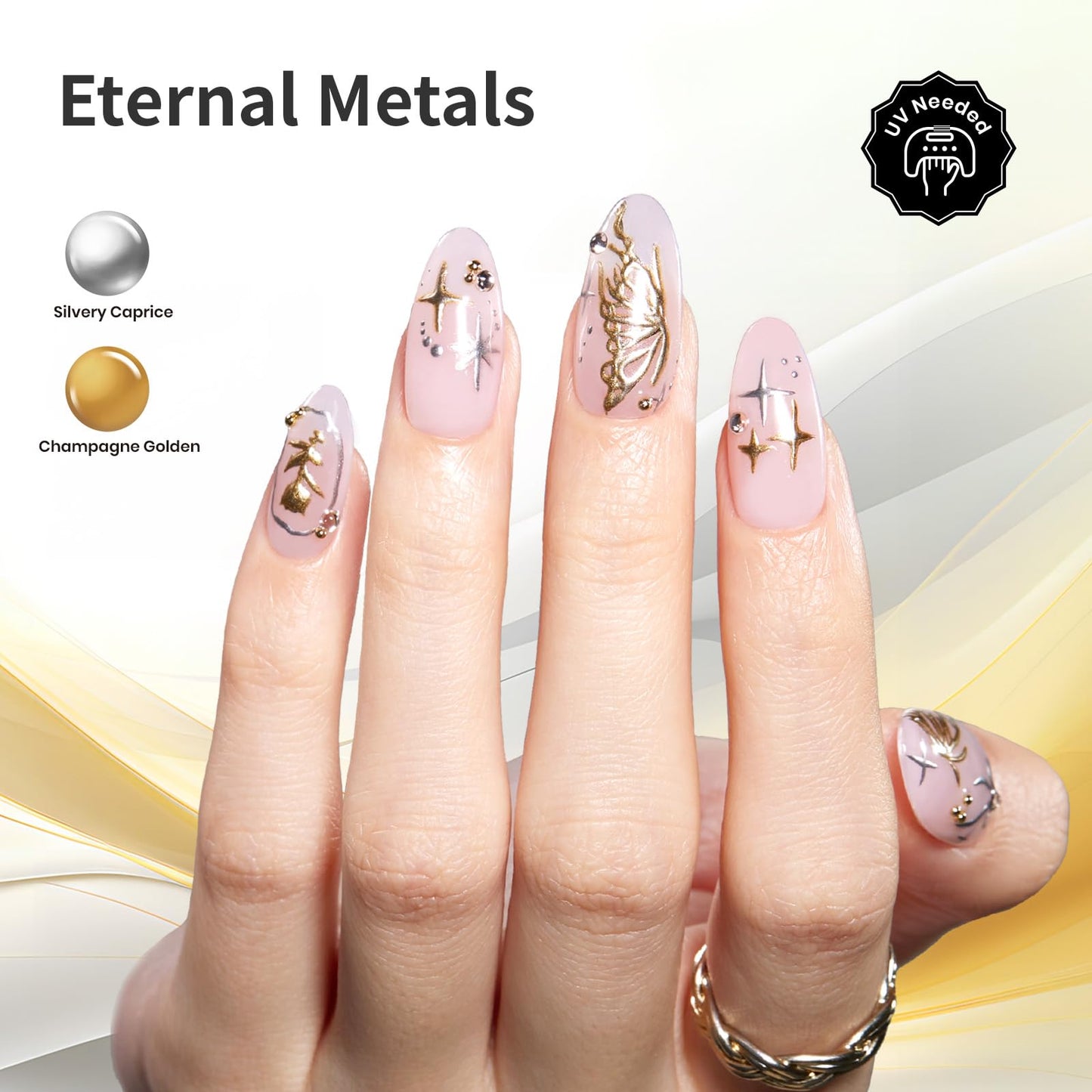 Beetles Metallic Gel Nail Polish Liner Set Silver Bronze Gold 2pcs Gel Liner Nail Art French Tip 3D High-Gloss Effect for Nails Paint Design with Build in Thin Brush DIY Soak Off Uv Lamp Manicure