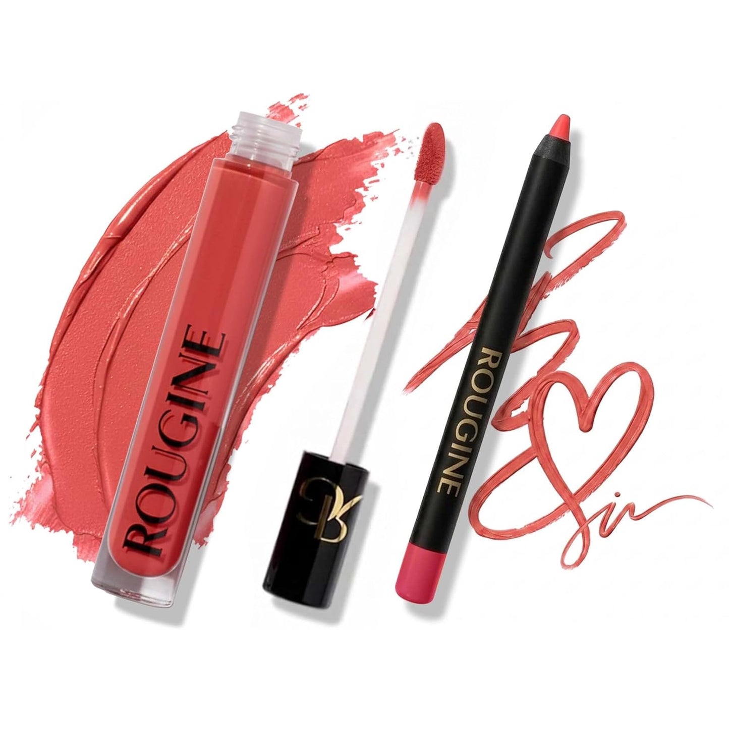 Matte Lipstick & Lip Liner Set - Long-Lasting Waterproof 2-in-1 Kit | French Kiss Shade, Smudge-Proof with Vitamin E & Shea Butter