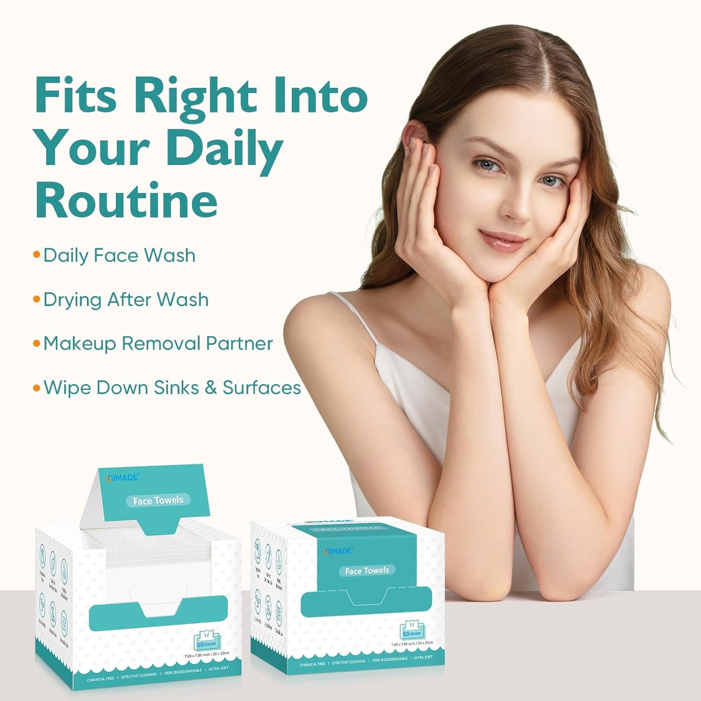 Ultra Soft Disposable Face Towels | 100 Count Lint-Free Towelette for Sensitive Skin - 2 Boxes