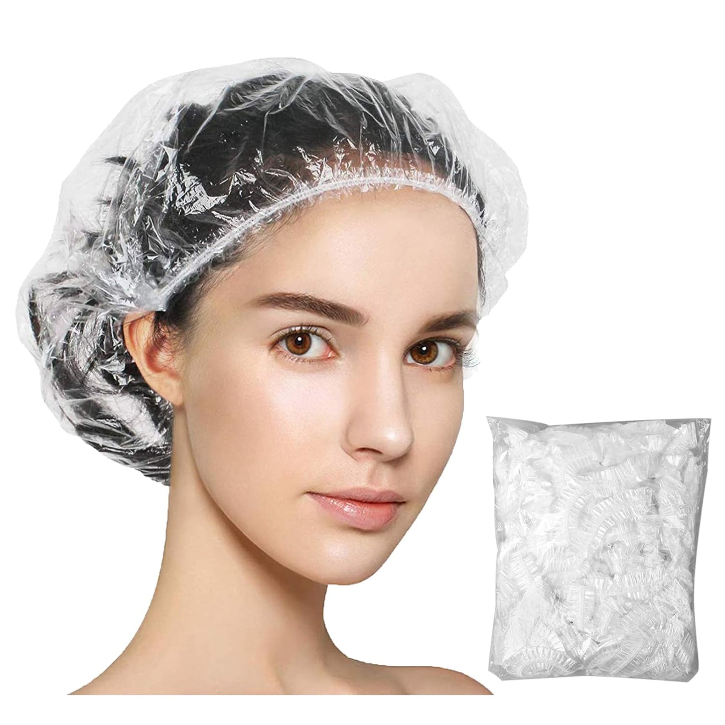 Disposable Shower Caps - 100 PCS Clear Waterproof Hair Caps for Women | Travel & Hotel Essentials (20.5")