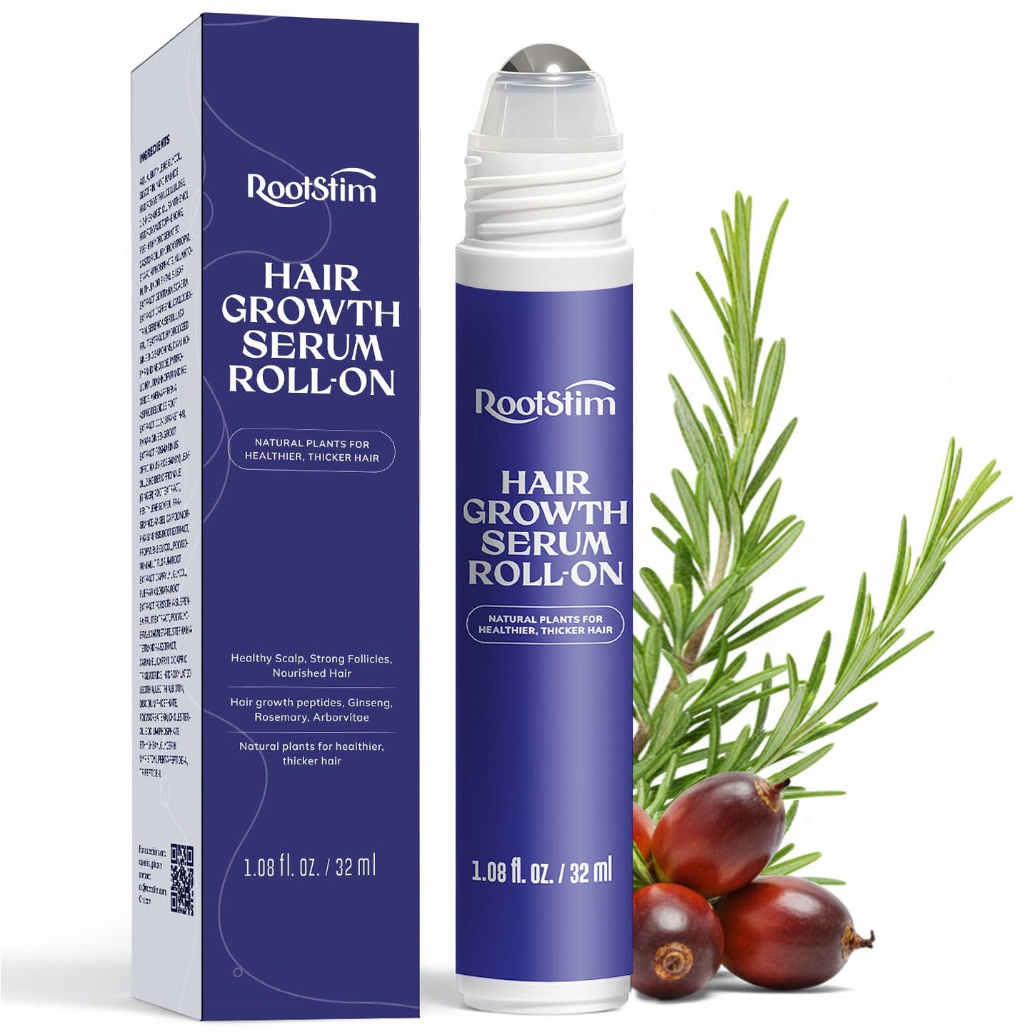 Hair Growth Serum Roll-On | Rosemary, Caffeine & Biotin Formula for Fuller-Looking Hair - 1.08 Fl Oz
