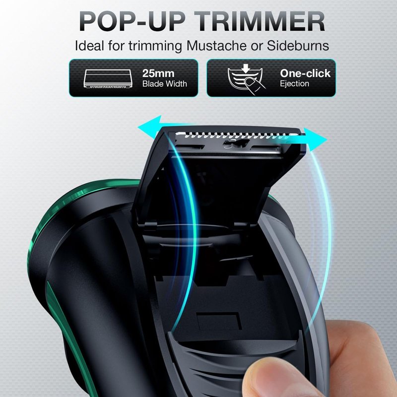 Electric Razor for Men, Cordless Rechargeable Rotary Shaver with Charging Stand, Wet & Dry IPX6 Waterproof Electric Shaver with Pop-Up Trimmer for Face & Travel