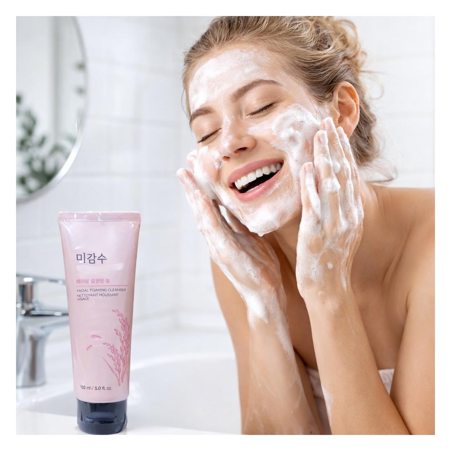 Rice Water Foaming Facial Cleanser, 150ml(5.0 fl.oz.) – Gentle Daily Face Wash with Rich Creamy Foam