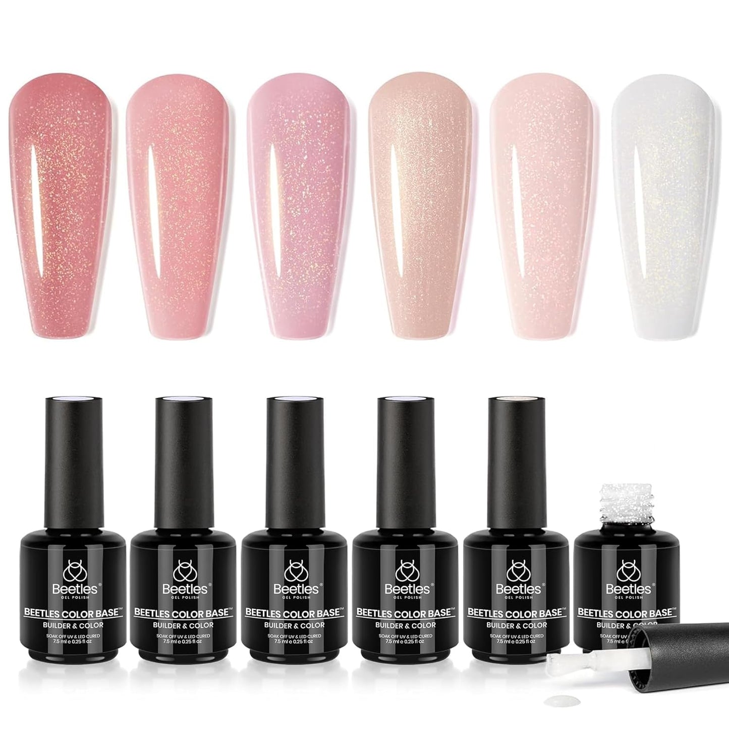 Beetles Base Color Gel Nail Polish Set - 6 Nude Shades | 5-in-1 Builder Rubber Base Coat for Strengthening Natural Nails