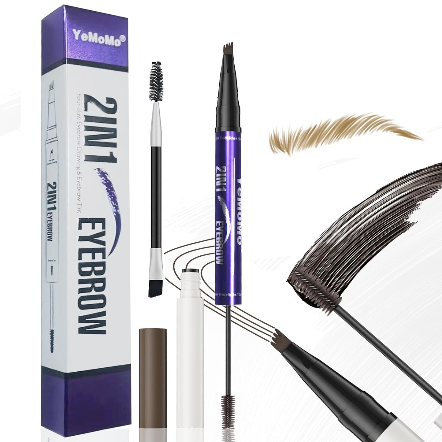2-in-1 Eyebrow Pen with Tinting Gel - Waterproof Microblading Pencil | 5 Natural Shades, Dark Brown