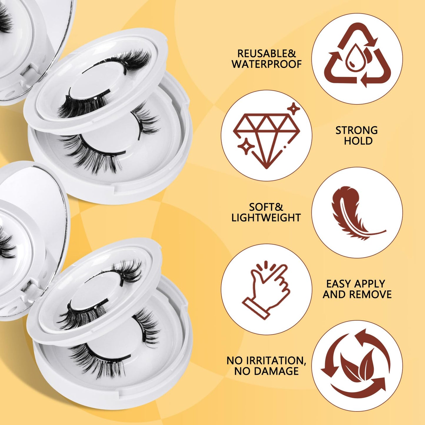 QUEWEL Magnetic Eyelashes 4 Pair Reusable Magnetic Eyelashes with Applicator No Glue Needed Eyelashes Natural Look Lash Clusters Kit Easy to Wear and Remove(4 Pairs-A09)