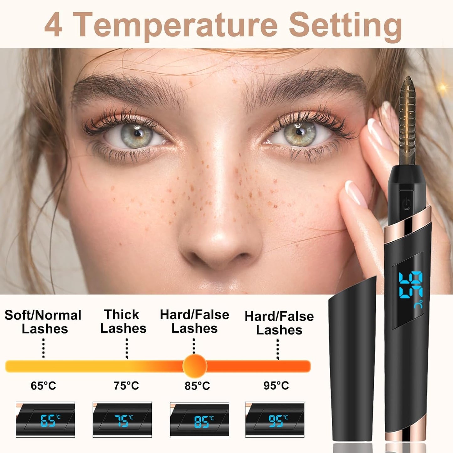 Heated Eyelash Curler - Electric Rechargeable Lash Curler for Natural Curling | 24-Hour Long-Lasting Black Model