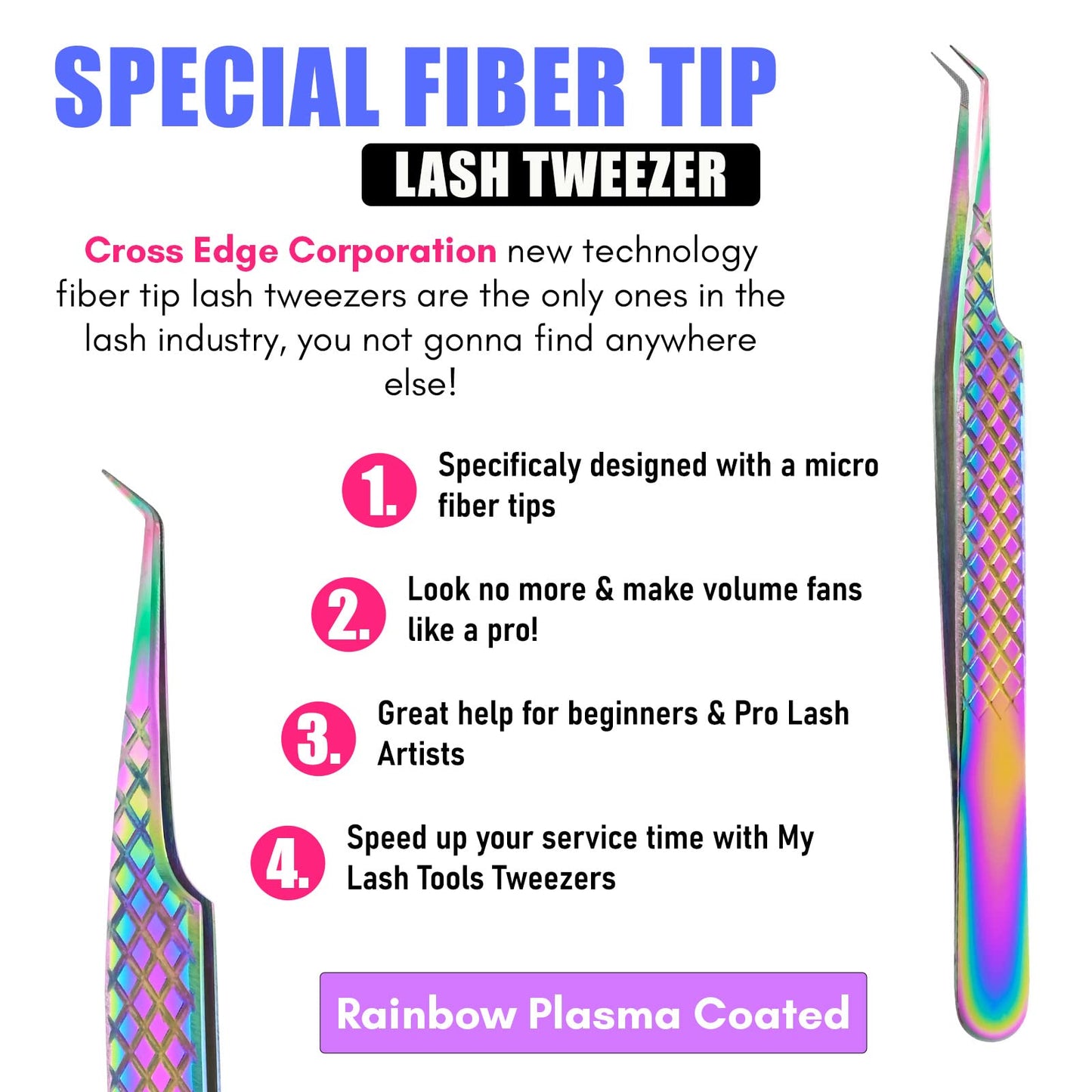 My Lash Tools Fiber Tip Lash Tweezers for Eyelash Extension Curved 45 Degree Angled Tweezer Best for Volume, Individual Isolation & Classic Lashes Stainless Steel Lash Supplies (Rainbow)