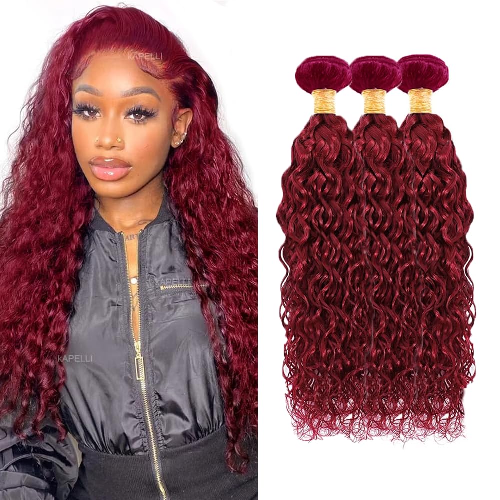 30 32 34 inch 99j Bundles Human Hair Burgundy Water Wave Bundles Red Human Hair Bundle 99J Wet and Wavy Bundle 150g
