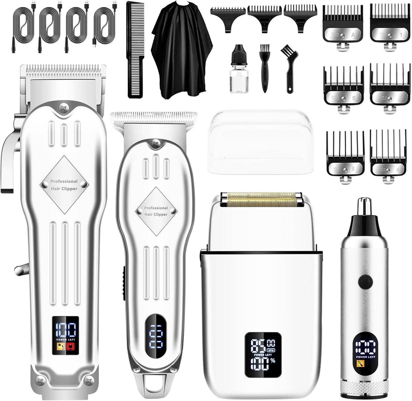Professional Hair Clippers Set for Men - Cordless Beard Trimmer, Foil Shaver & Nose Trimmer Kit | Grooming Essentials