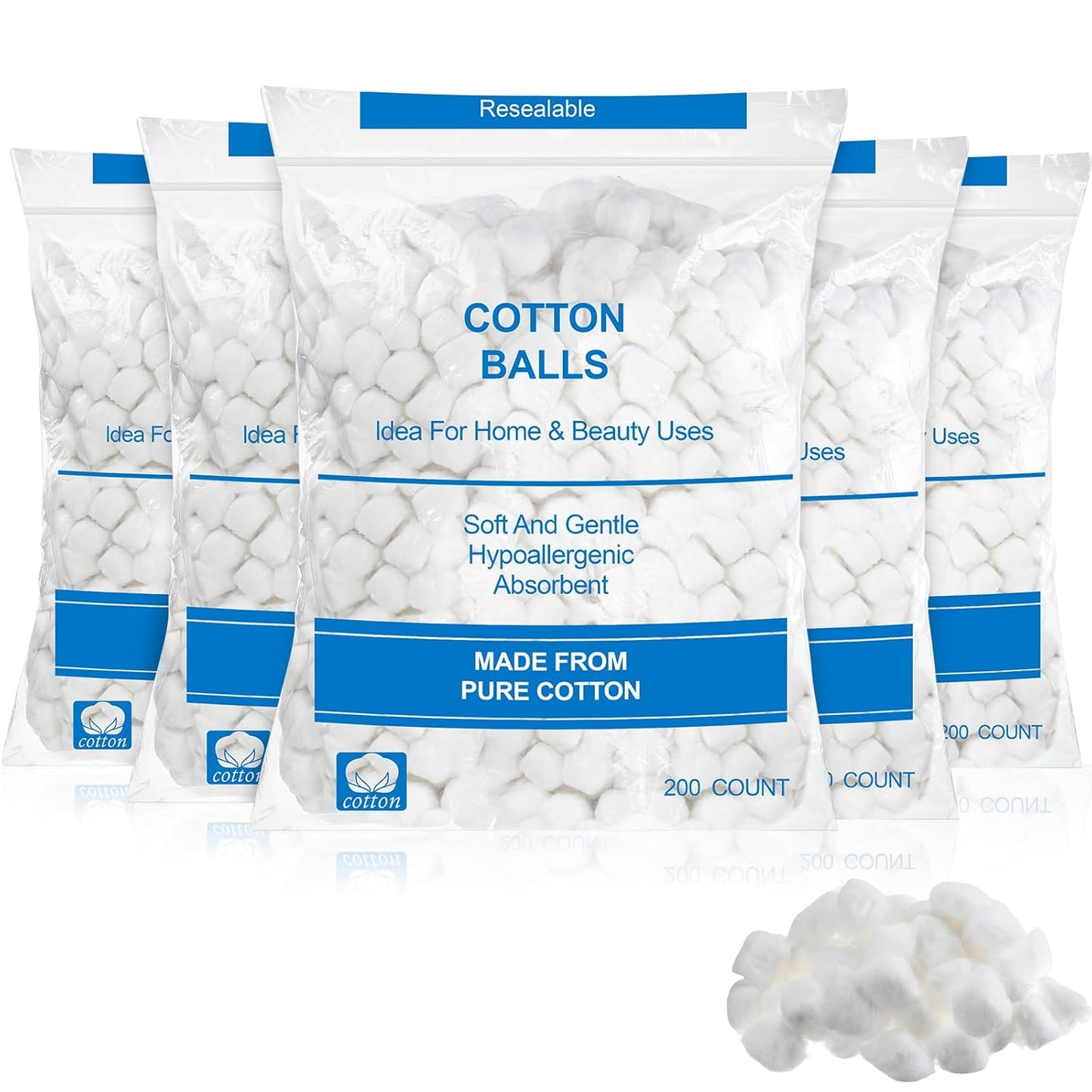 Organic Cotton Balls - 1000 Pcs Medium Absorbent Cotton for Makeup Removal & Crafting | Ideal for Nail Polish & Skin Care