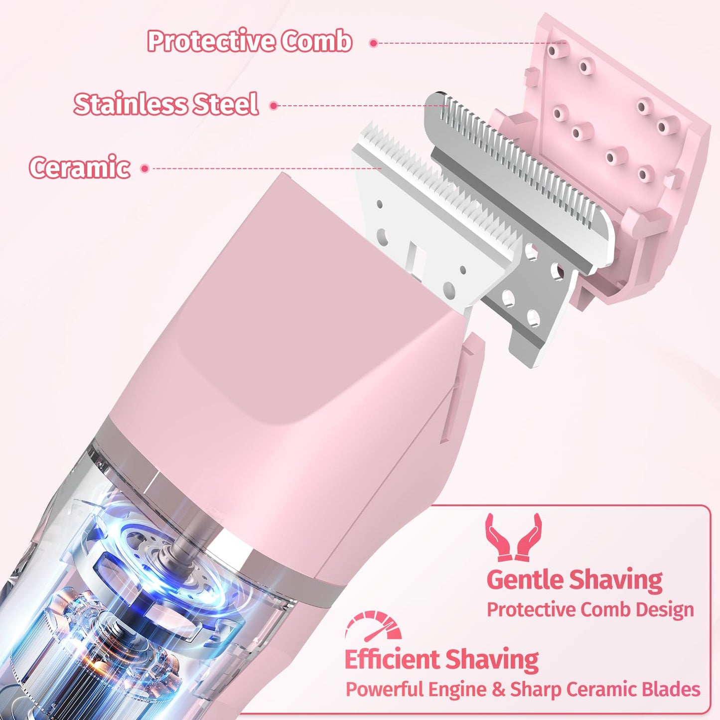 Bikini Trimmer for Women,5-in-1 Electric Razors for Women,Electric Shaver for Women's,IPX7 Waterproof Trimmer for Men Legs,with 5 Replaceable Blade Heads,USB Recharge Dock（Pink）