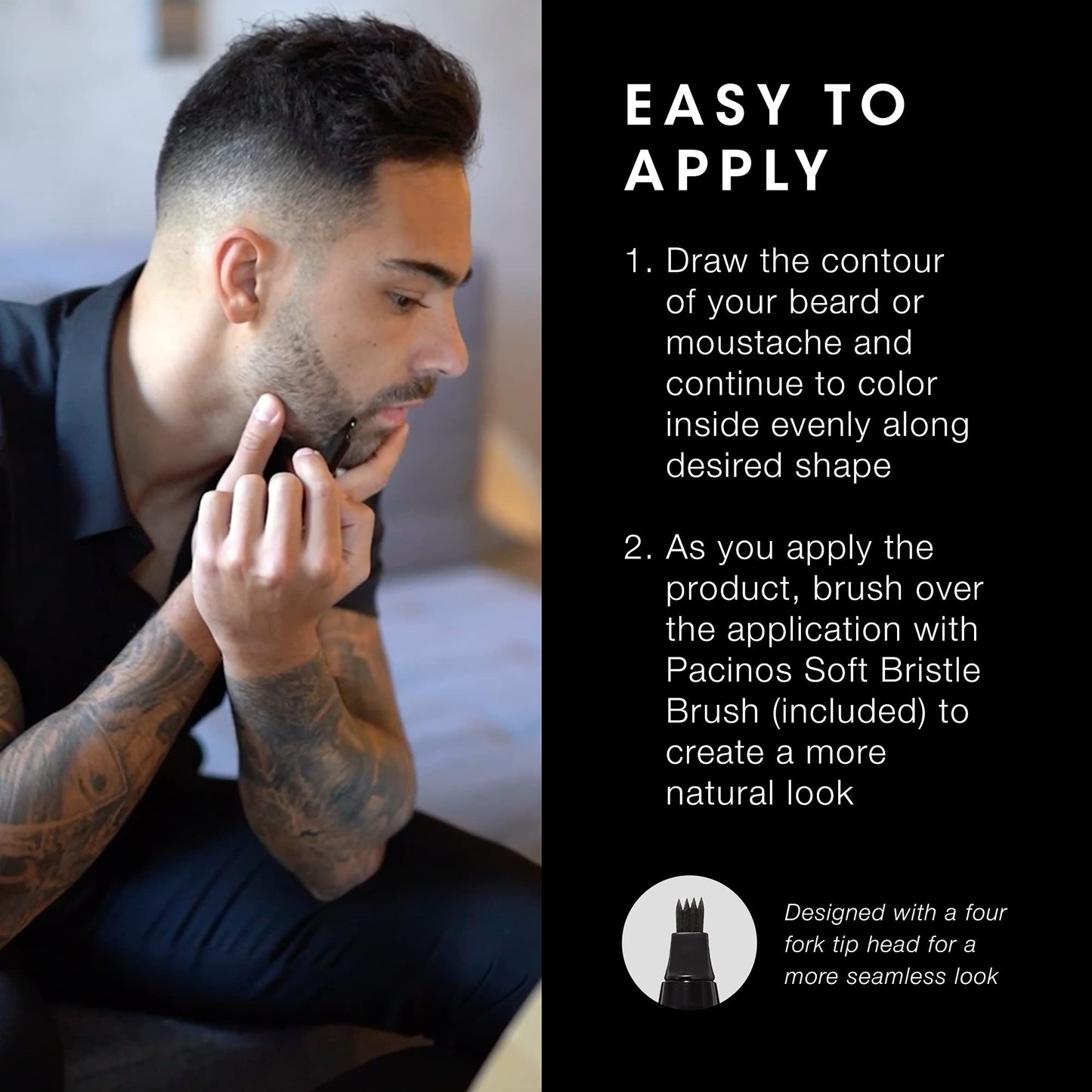 Pacinos Beard Pencil Filler - Water Proof, Long Lasting Coverage & Natural Finish - Beard, Moustache & Eyebrows - Micro-Fork Tip for Seamless Application - Bristle Brush Included(Light Brown)