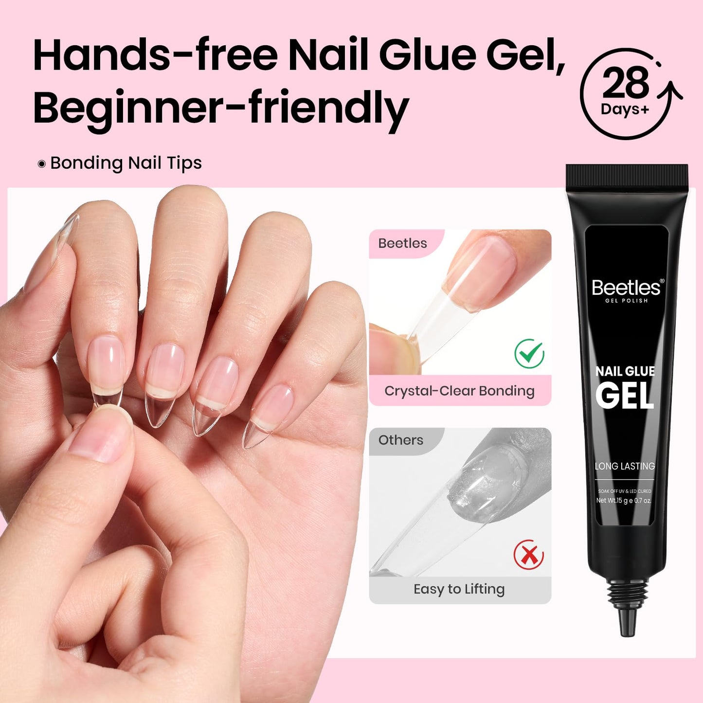 Beetles Gel Nail Kit Flat-X, Almond Medium, 320pcs 16 Sizes Nail Tips, with 15g Nail Glue Gel Hands-Free, 7.5ml Base Gel & Top Coat, Mini Lamp, for Acrylic Press On Nail, Extension DIY Set at Home