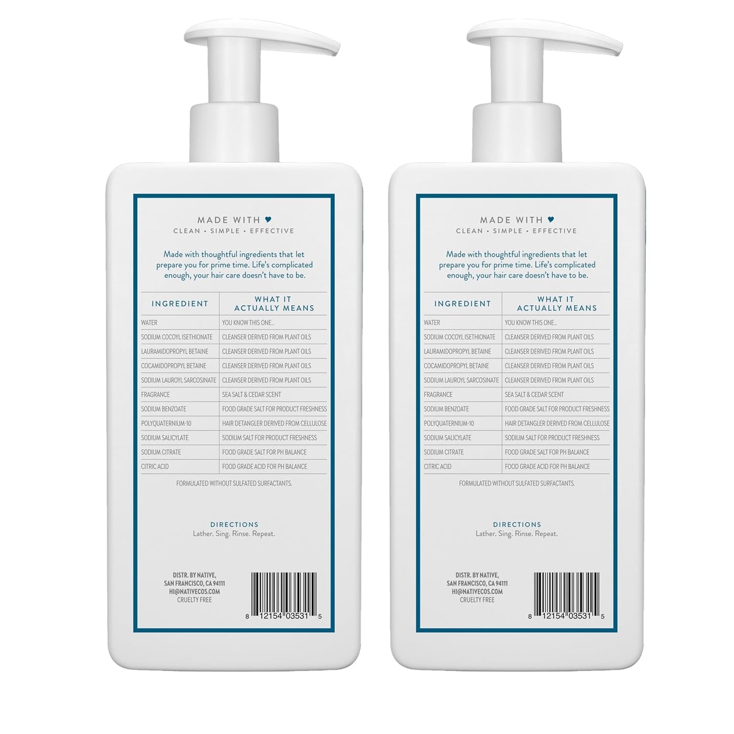 Native Sea Salt & Cedar 2-in-1 Shampoo & Conditioner Set - Moisturizing Formula, 16.5 fl oz