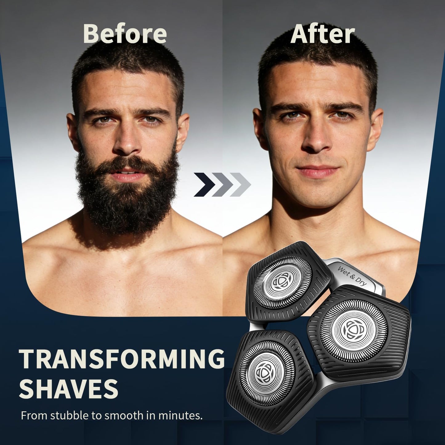 SH71/50 Replacement Shaving Heads Compatible with Phili*s Series S5000 (S5XXX) & S7000 (S7XXX) Shavers-Fits SH60/70, SH70/70 Models (Black-1pc)