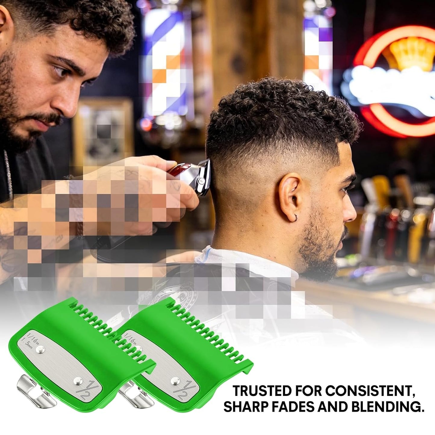Clipper Guards Set - 2 Pack Compatible with Wahl Hair Clippers | 1/16" 1.5mm Metal Guide Combs for Barbers & Stylists - Green