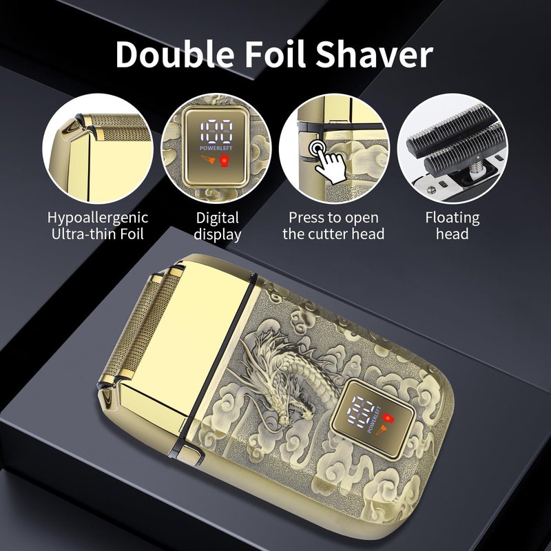 HIENA PRO Professional Foil Shaver for Men, Reciprocating Electric Beard Trimmer, Cordless Bald Head Precision Trimmer with LED, Perfect Gifts for Men(LT)