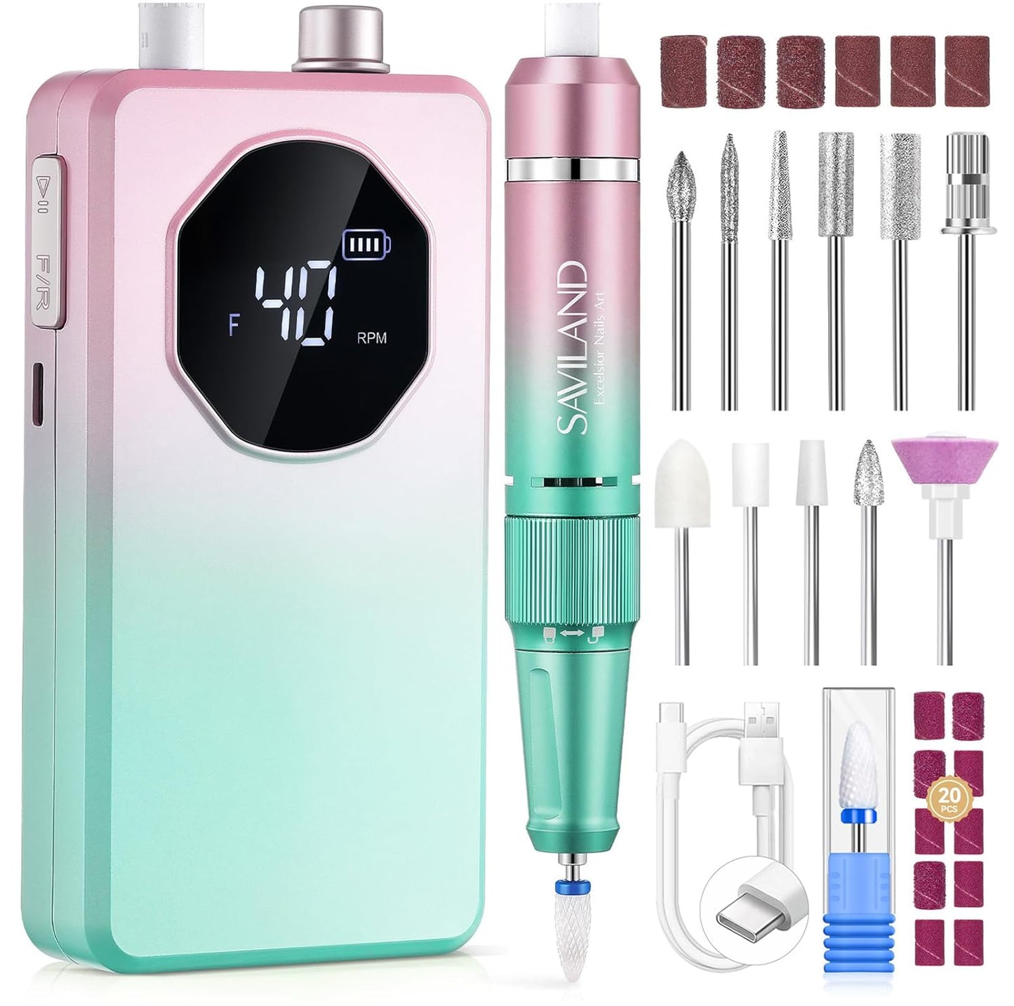 SAVILAND 50000 RPM Nail Drill - Professional Electric Nail File for Fast Acrylic Manicure | Portable Rechargeable Design