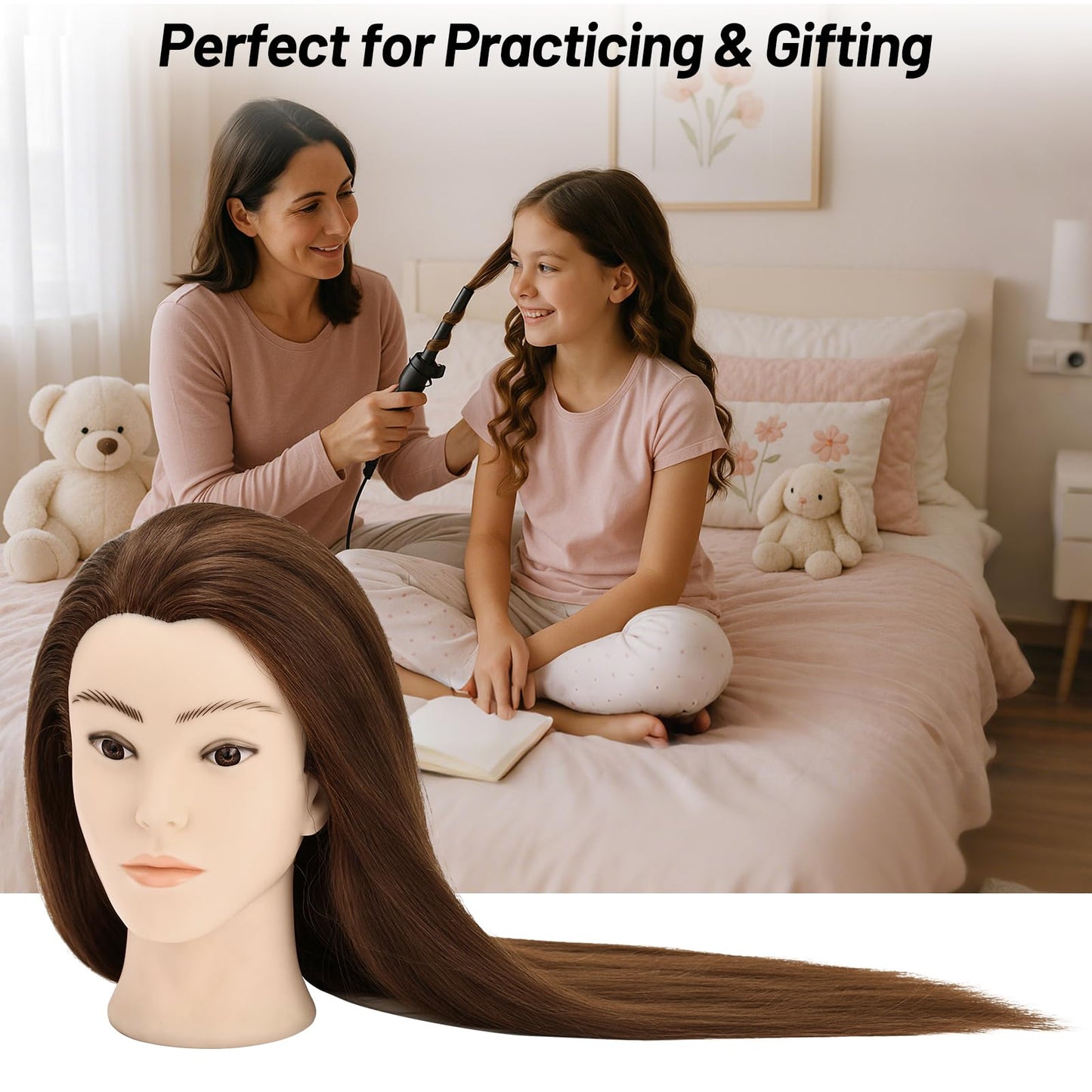 24" Mannequin Head with Hair for Hairdressing Training and Hair Styling