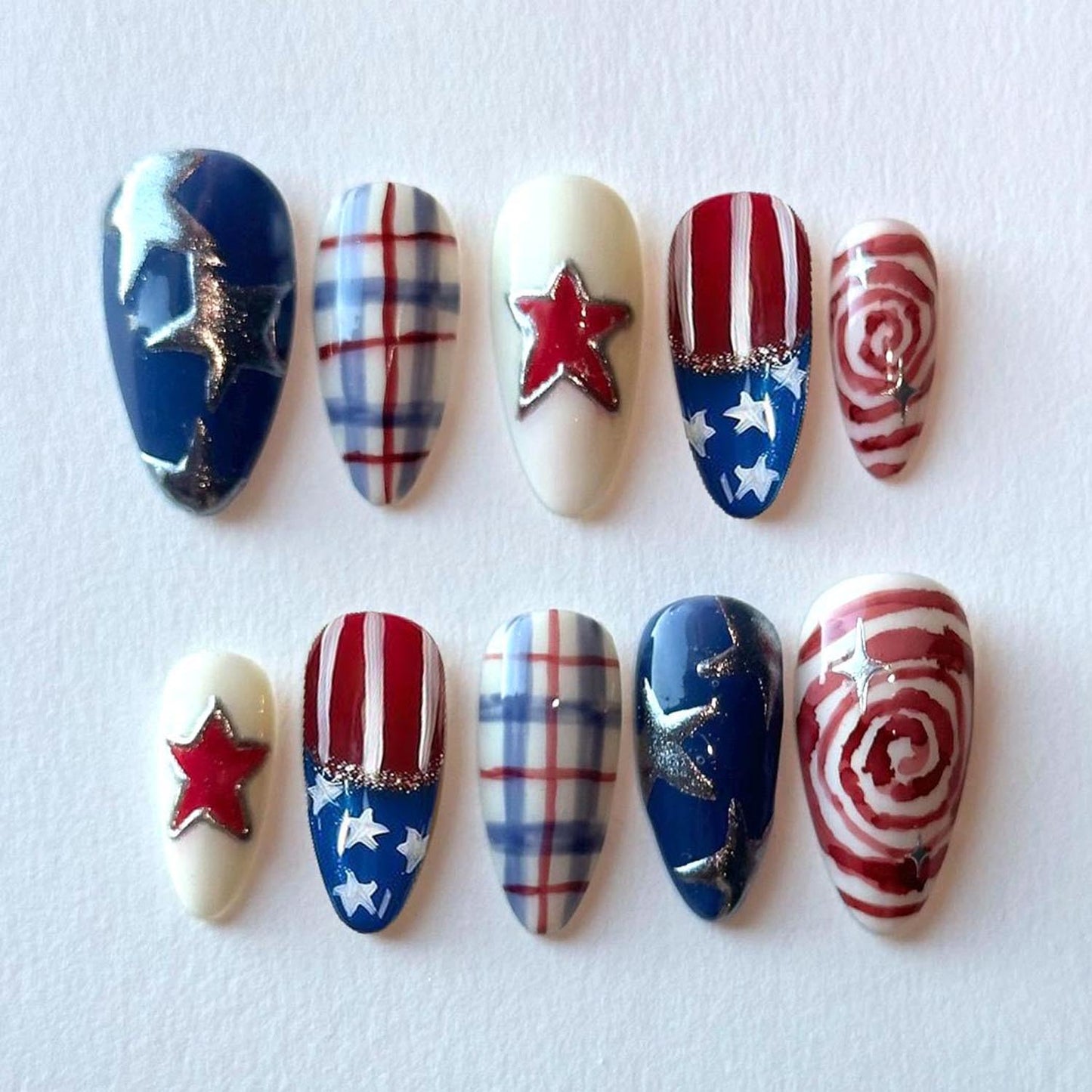 Almond Press On Nails - 30Pcs Medium Fake Nails with 3D Floral Art | Red French Gradient Acrylic for Women