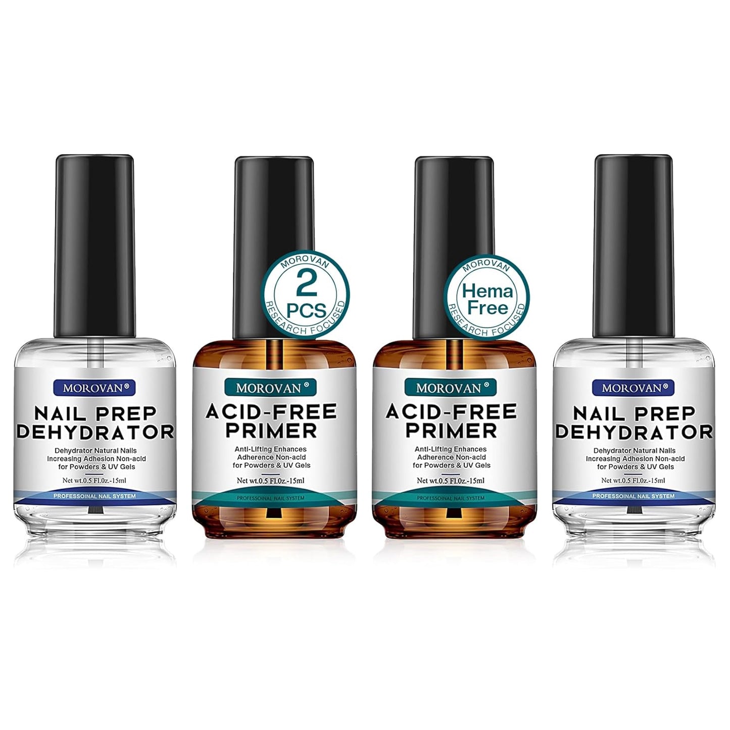 Natural Nail Prep Primer - Acid-Free Dehydrator for Acrylic & Gel Polish | Fast-Dry Bonding Agent Gift Set