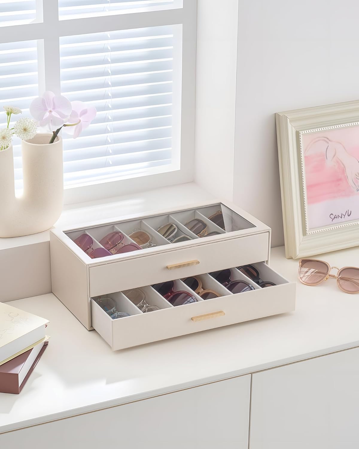 Sunglasses Storage Box for Women - Clear Top Eyewear Organizer Case | Stylish Display Holder