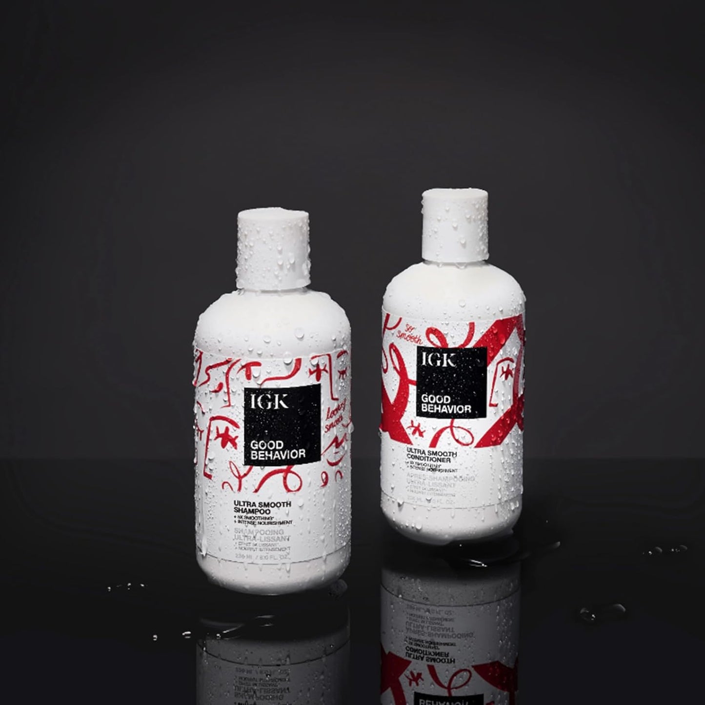 IGK Good Behavior Ultra Smooth Shampoo & Conditioner Set - Frizz Control & Shine | Vegan & Cruelty-Free | 8 oz (Pack of 2)
