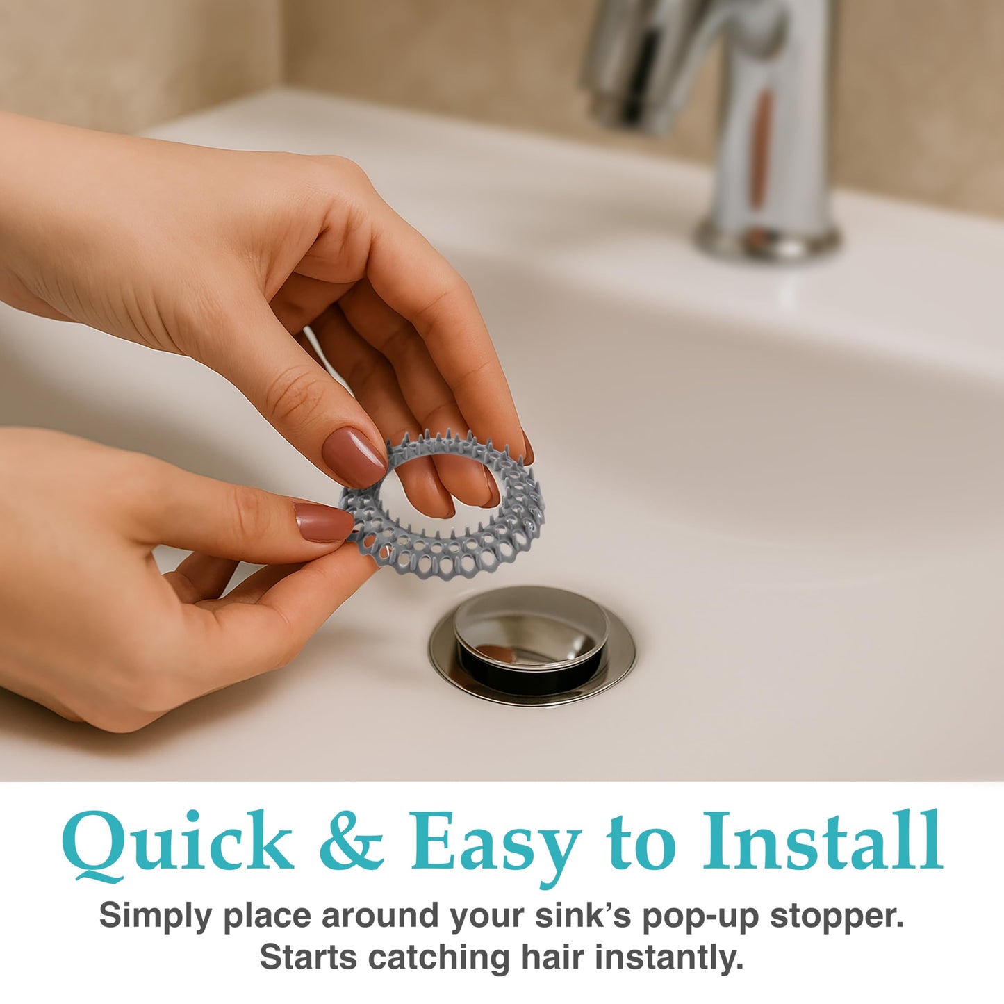 Evriholder Vanity Sink Drain Savers, Secure Fit Hair Catchers Prevent Clogs in Bathroom, Disposable, 3.7-Inch, Gray and White, 12 Pack