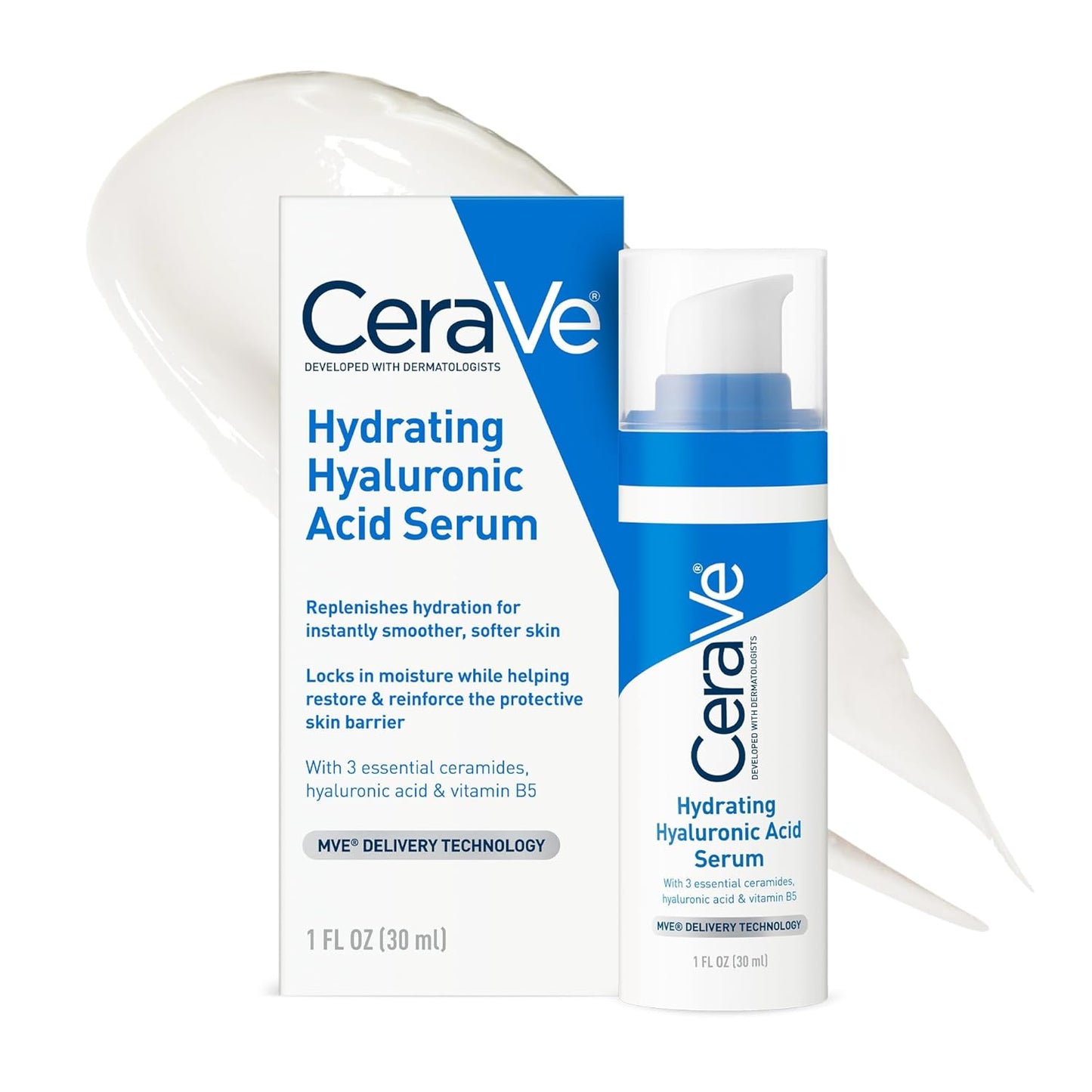 CeraVe Hyaluronic Acid Serum - Hydrating Face Serum with Vitamin B5 & Ceramides | 1 Ounce