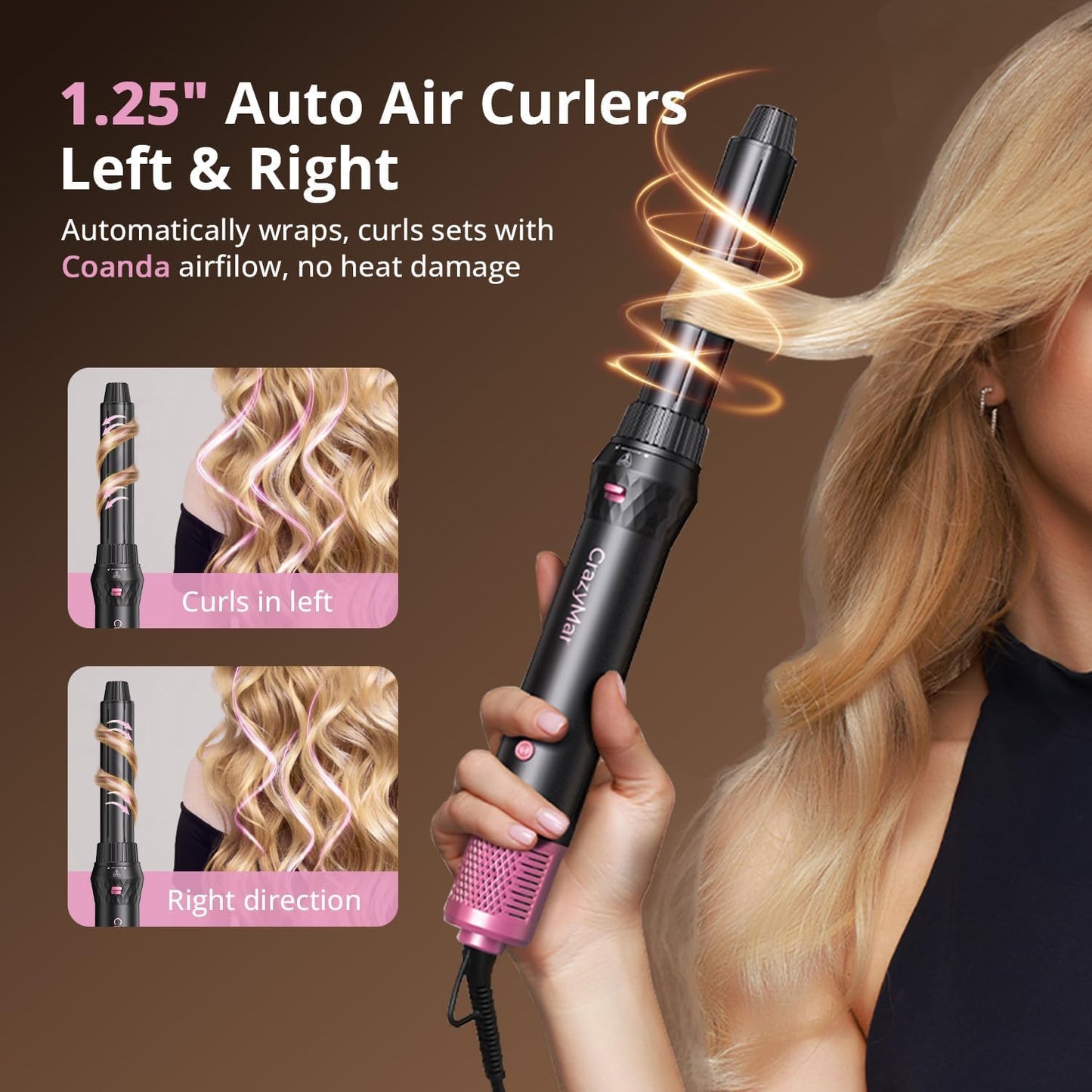 Crazymar 7 in 1 Blow Dryer Brush, Fast Hair Dryer Brush & Curling StylingTool,Hot Air Styler No Heat Damage, Hot Air Styler Wrap for Curling Volumizing Straightening Styling