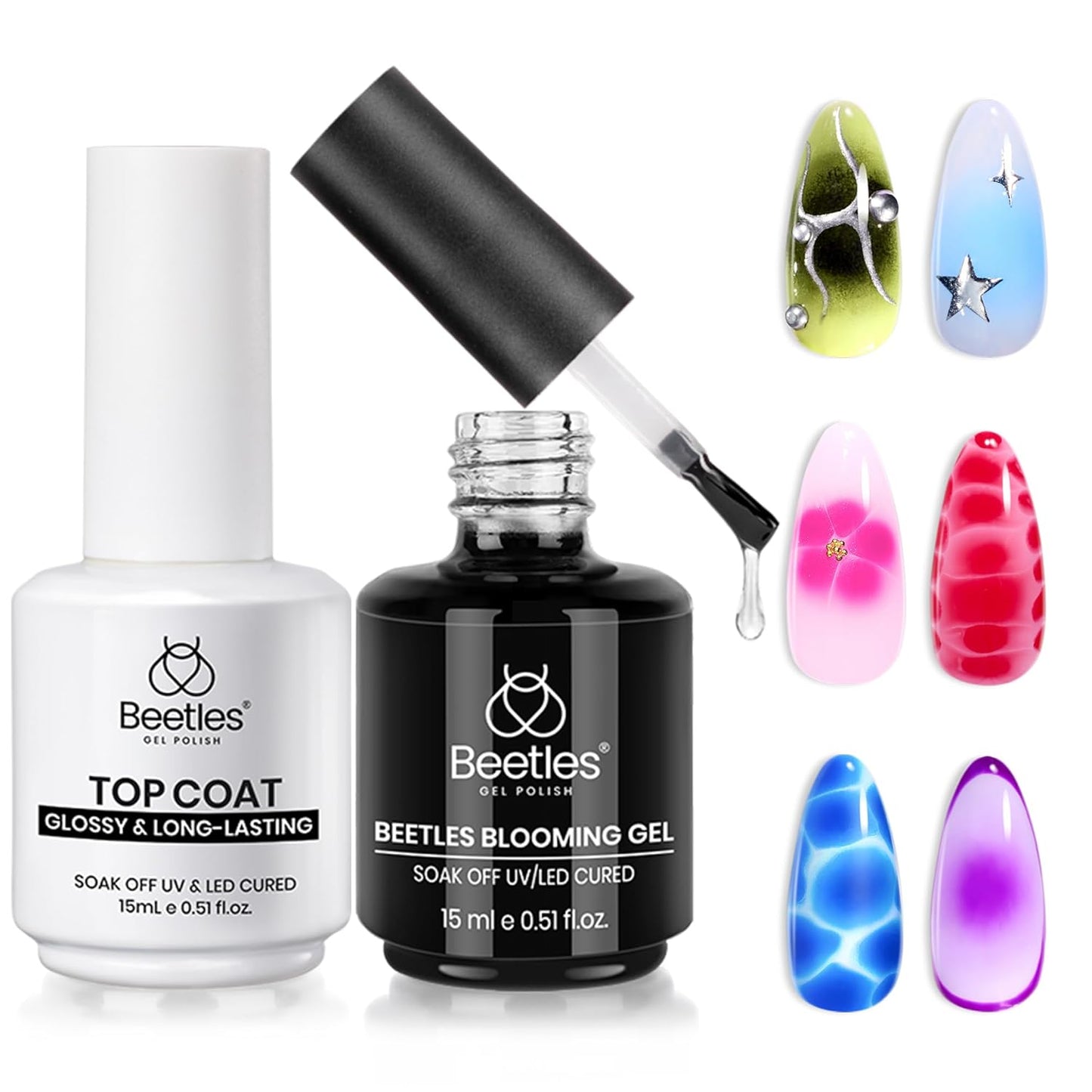 Beetles Gel Nail Glue Kit - 15ml Builder & Glossy Top Coat Gel | Long-Lasting Shine for DIY Nail Art