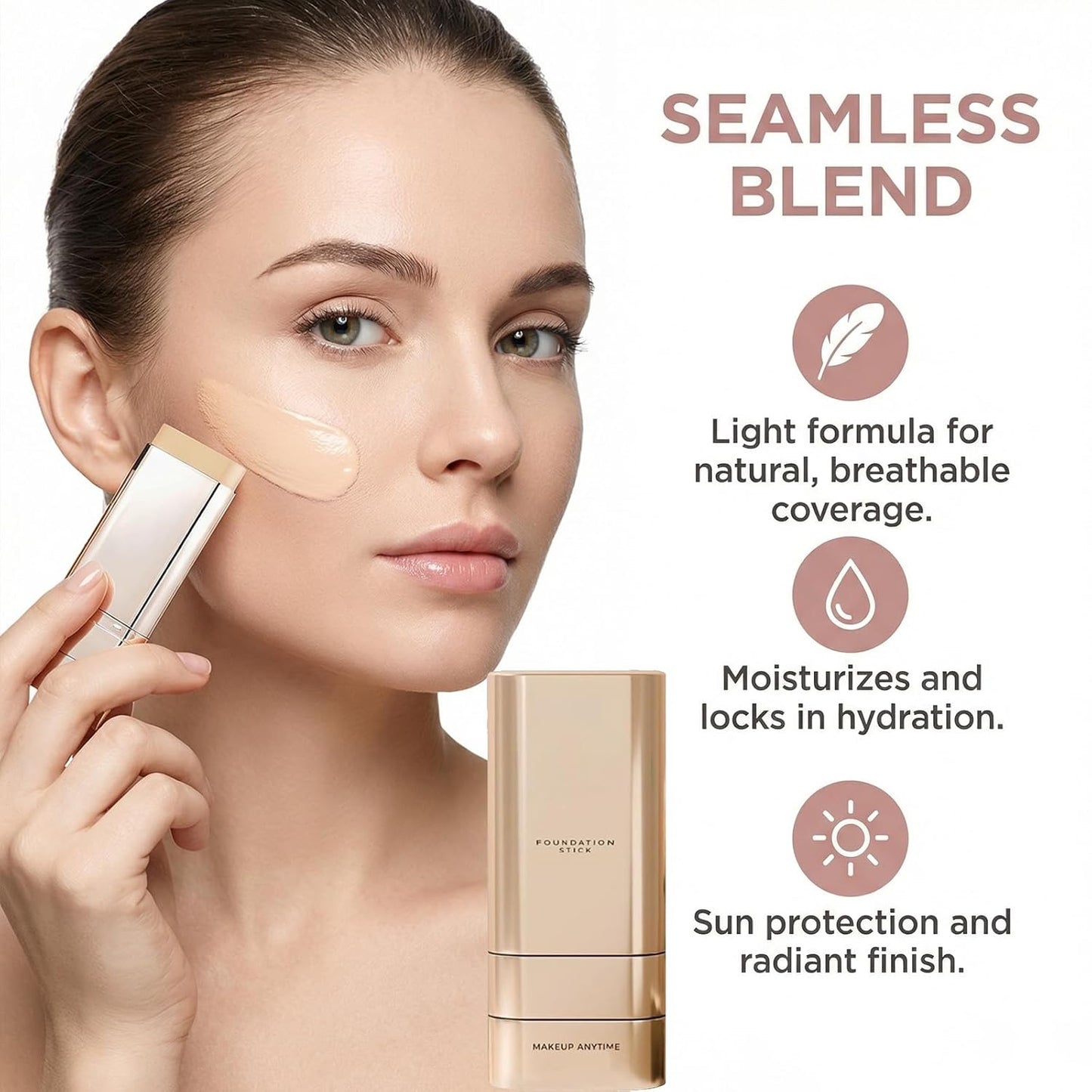 Korea Foundation Stick - Dual-Ended Concealer & Foundation with Brush | Lightweight, Natural Finish, Long-Lasting Coverage for All Skin Types