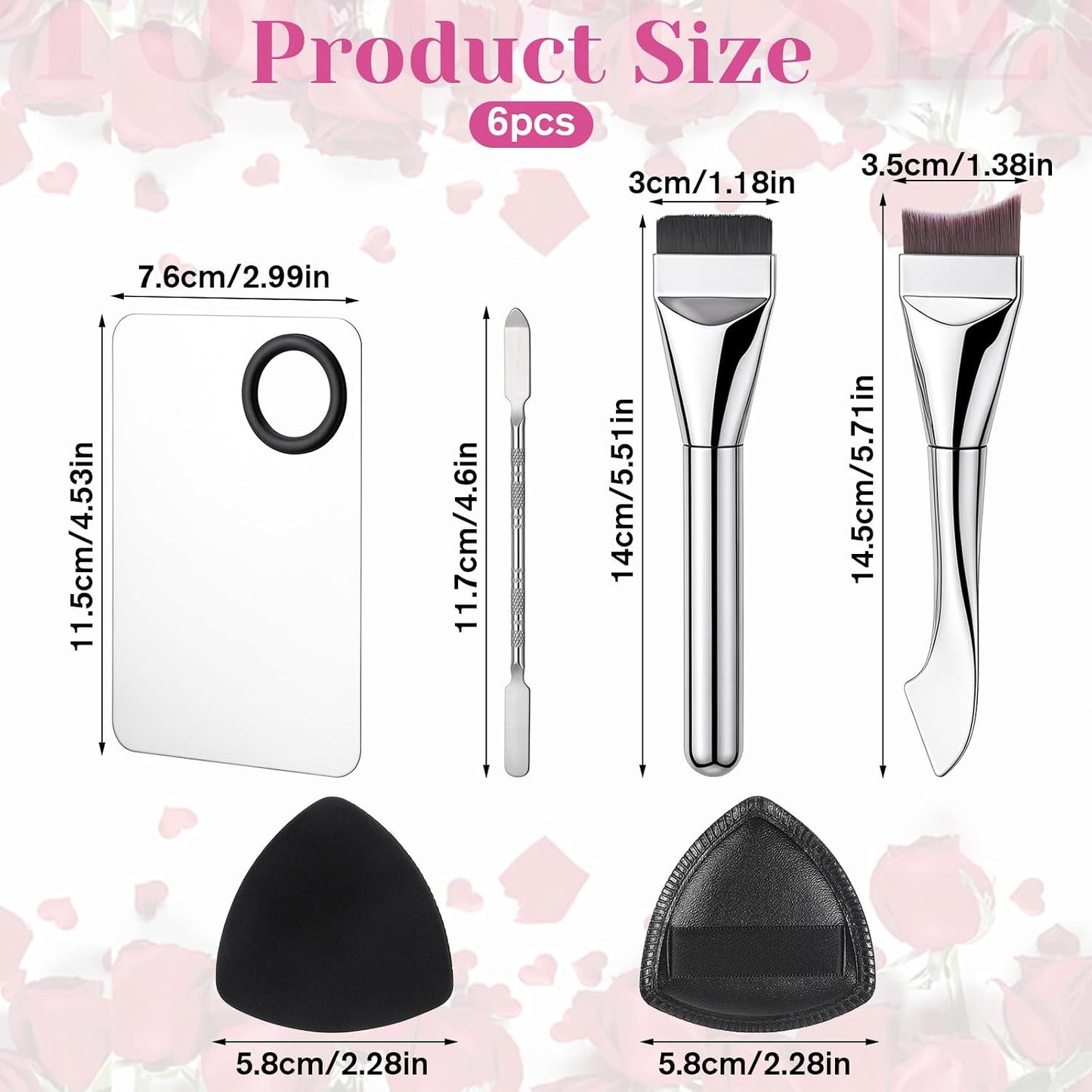 Makeup Mixing Palette Set - 6Pcs Flat Foundation Brush & Double-Ended Spatula for Professional Makeup Artists | Ideal for Blending Pigments & Nail Art