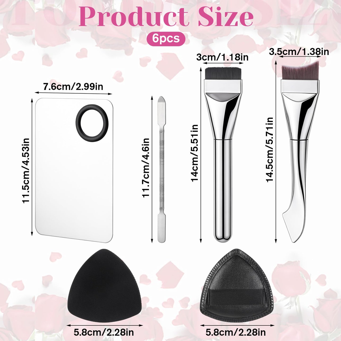 HJZHII 6Pcs Makeup Mixing Palette, Flat Foundation Brush Makeup Spatula Double-Ended Make up Brush powder puff for Women Facial Cosmetic Nail Art Pigment Blending Professional Makeups Artists