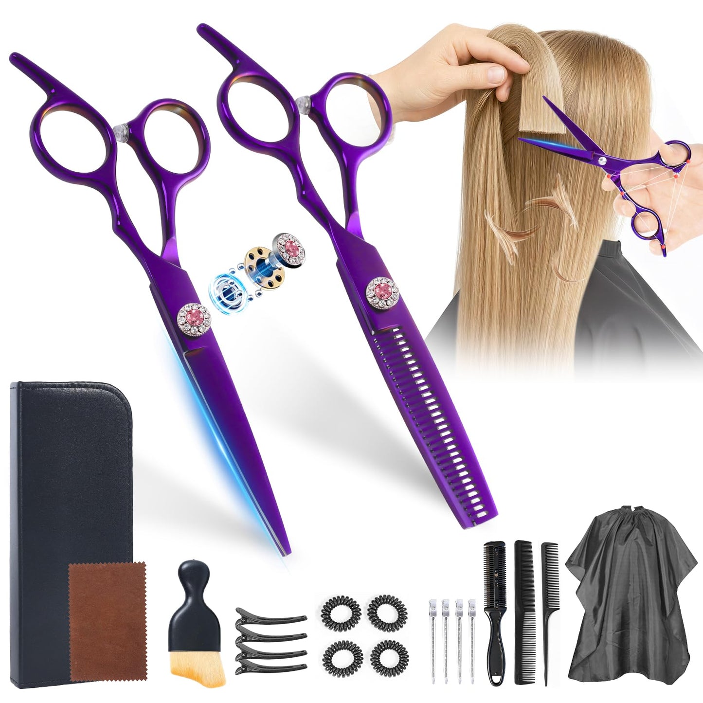 Japanese 6Cr13 Steel Hair Cutting Scissors Kit, 21-Pcs Barber Shears Set