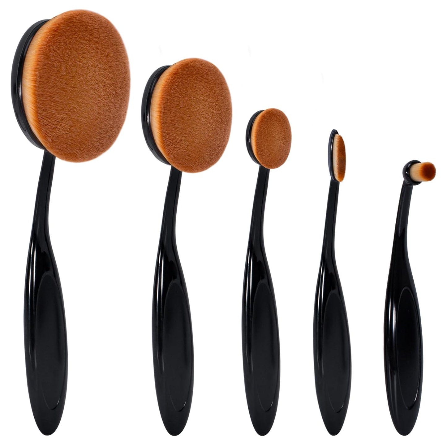 Oval Foundation Brush Set - 5 Pcs Toothbrush Makeup Brushes for Flawless Liquid & Cream Application | Black, Synthetic Hair