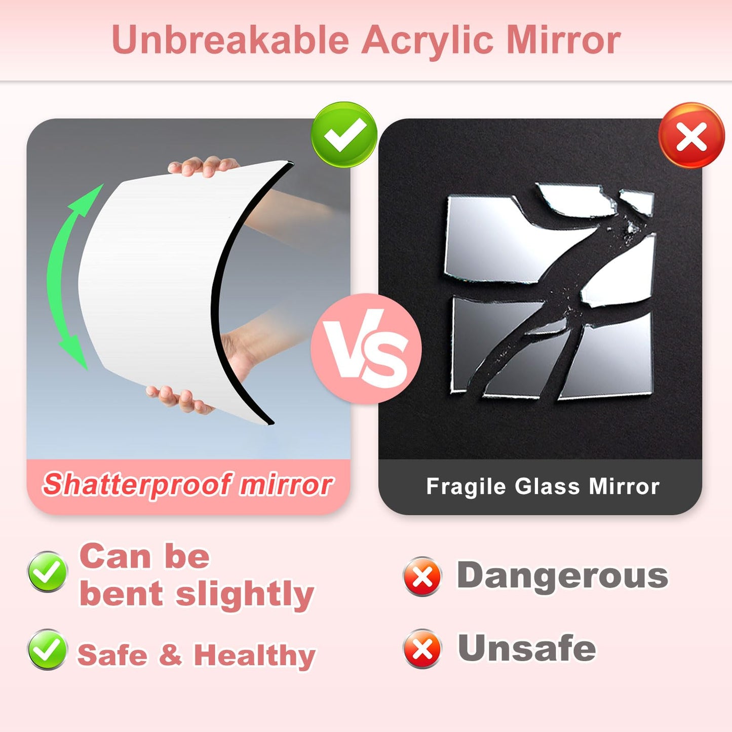 Xoudsi Portable Shatterproof Hanging Mirror, Folding Travel Mirror for Dancing, Camping, RV (32 X 12 inch)