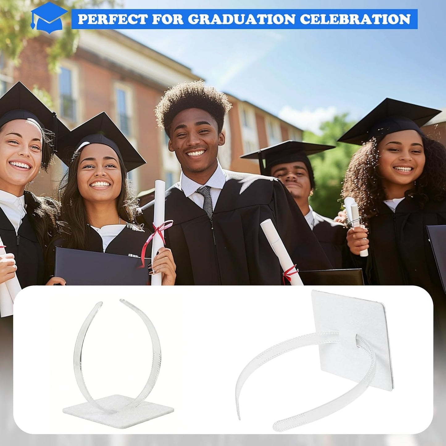 Graduation Cap Headband - Secure Your Cap with Hook & Loop or EVA Foam | Clear Accessory for Graduates & Students