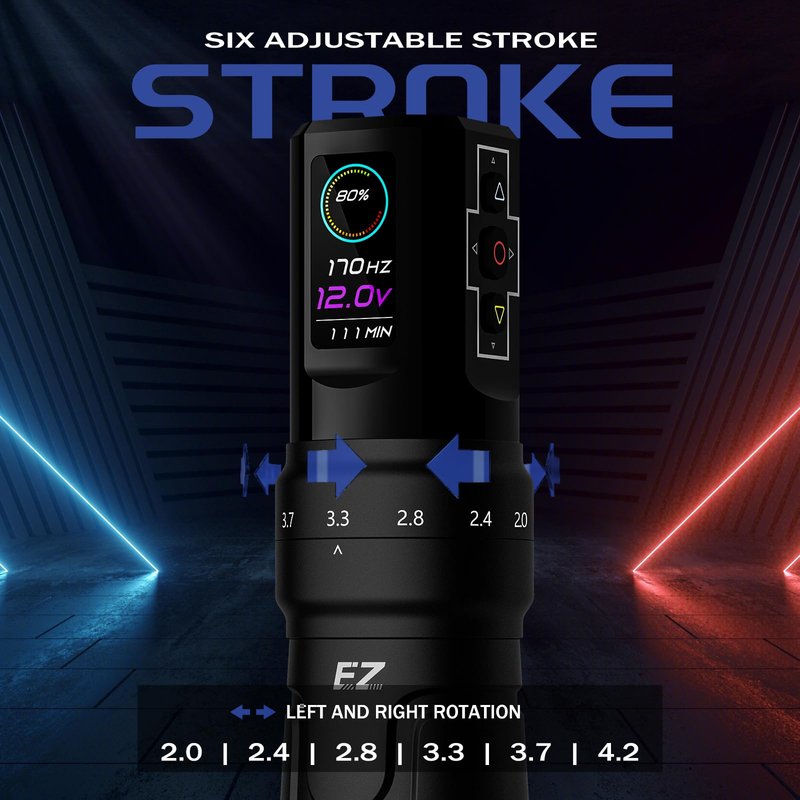 EZ P3 Pro Wireless Tattoo Machine - 6 Strokes 2.0, 2.4, 2.8, 3.3, 3.7, 4.2mm Tattoo Machine Pen with OLED Digital Display 1600mAh Battery Power Tattoo Gun (Matte Golden)