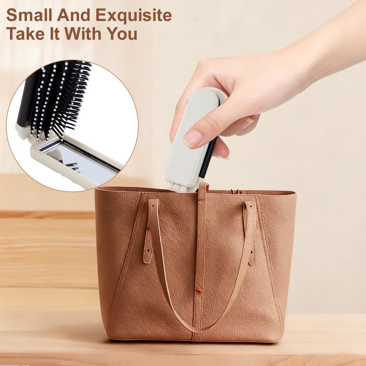 Clofiak Foldable Hair Brush with Mirror, Pocket-Size Massage Comb