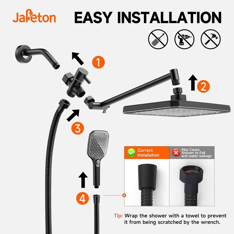 XXL 12.2" Rain Shower Head with Handheld Spray Combo, High Pressure Rainfall Shower Head, Height Adjustable Dual Shower Head, Luxury Waterfall Showerhead Bathroom