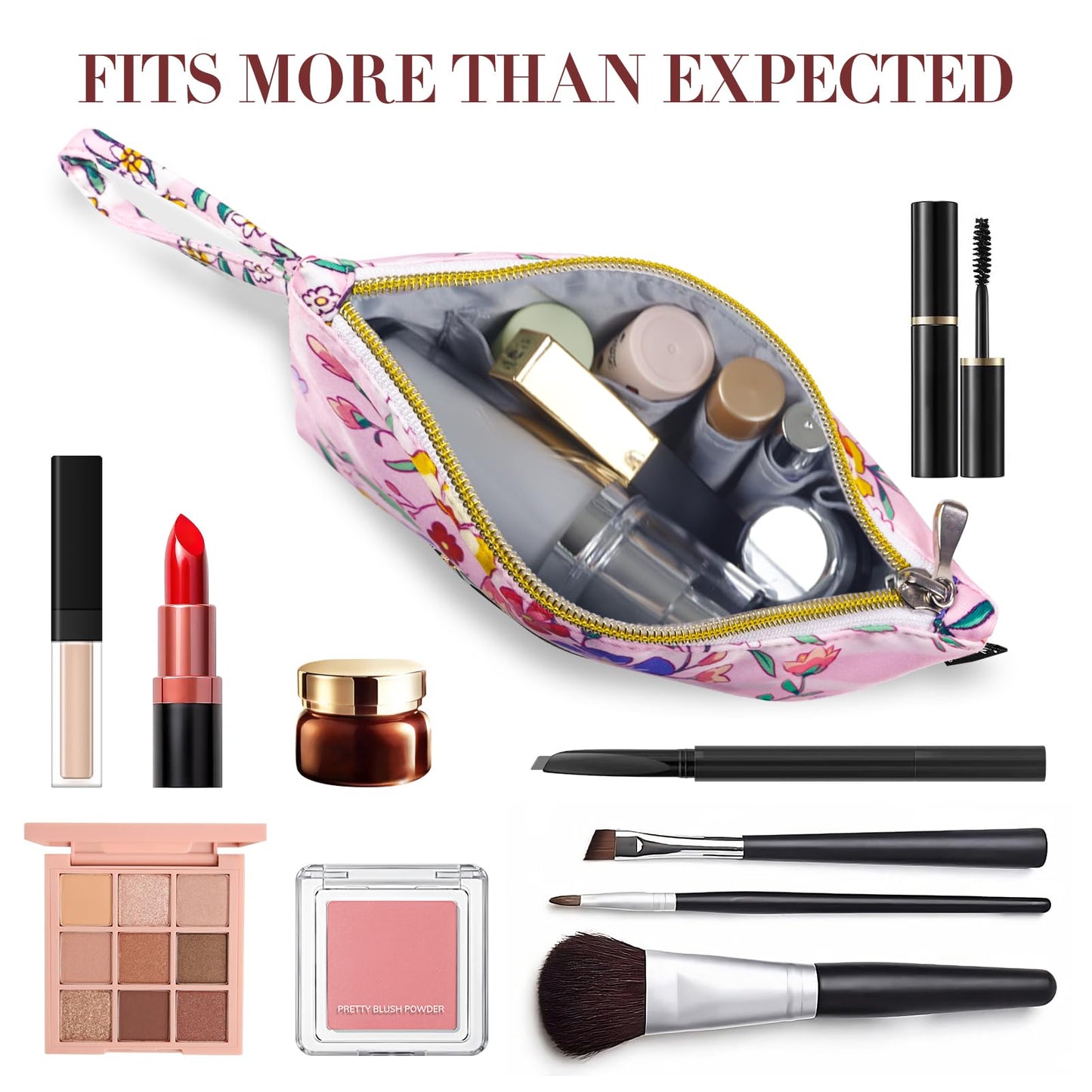 Gloppie Small Makeup Bag for Purse - Floral Cosmetic Bags - Teacher Appreciation Gifts for Women