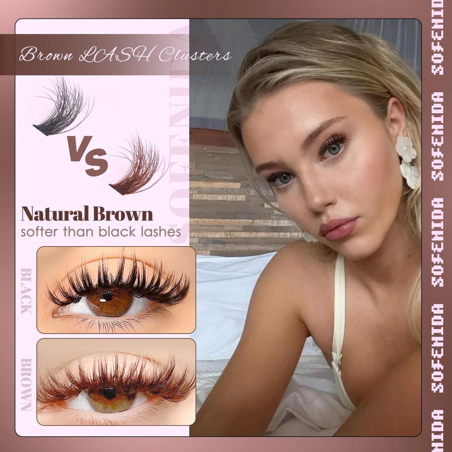 SOFENIDA Brown Lash Clusters Dark Brown 80D Individual Cluster Lashes 10-18mm Volume Eyelash Extension Cluster Eyelash Extensions 3D Thick Lash Clusters Wispy Lashes Clusters(Brown 80D-10-18MIX)