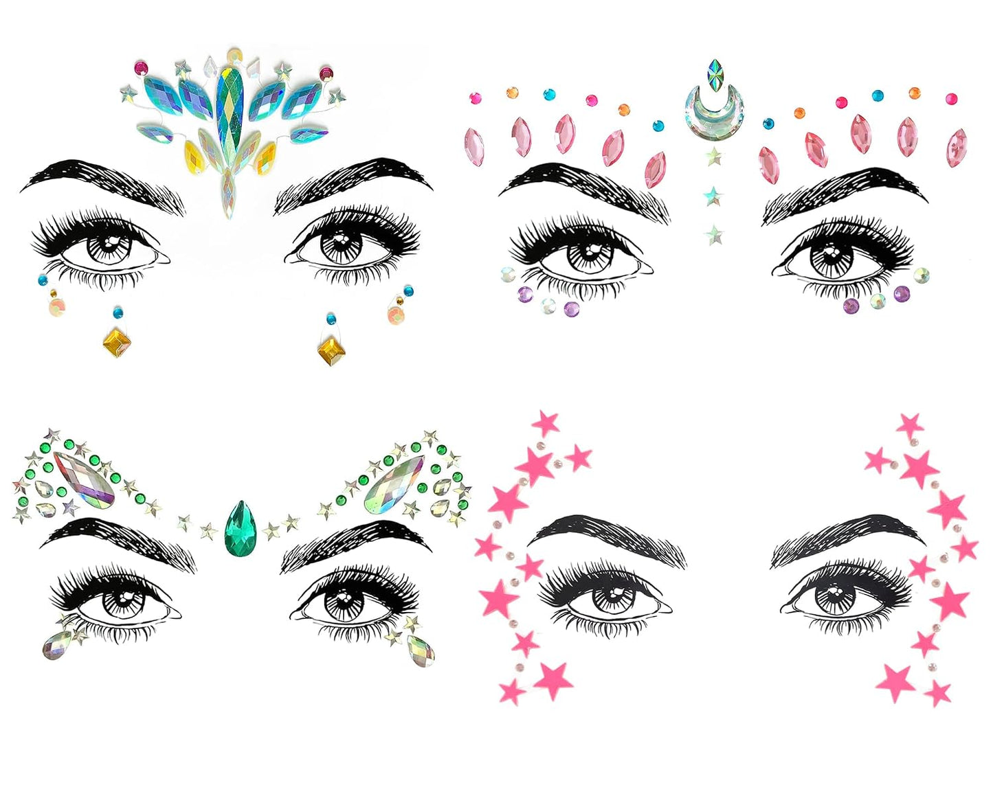 Gemstone Face Stickers - 8 Pcs Rhinestone Face Jewels for Festivals | Halloween & Christmas Party Decor